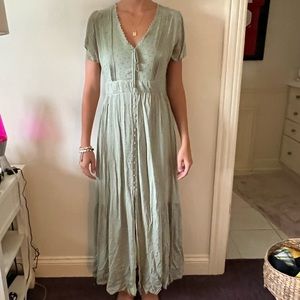 Casual Green Floor Length Dress